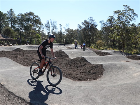 A rider at the West Kempsey Pump Track