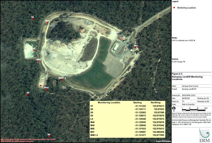Kempsey Waste Management Centre monitoring locations - arial photograph with points identified