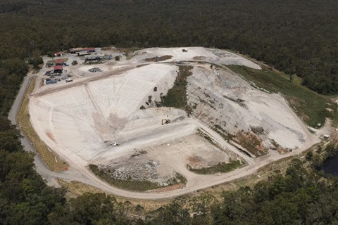 An aerial shot of a landfill cell being constrcuted